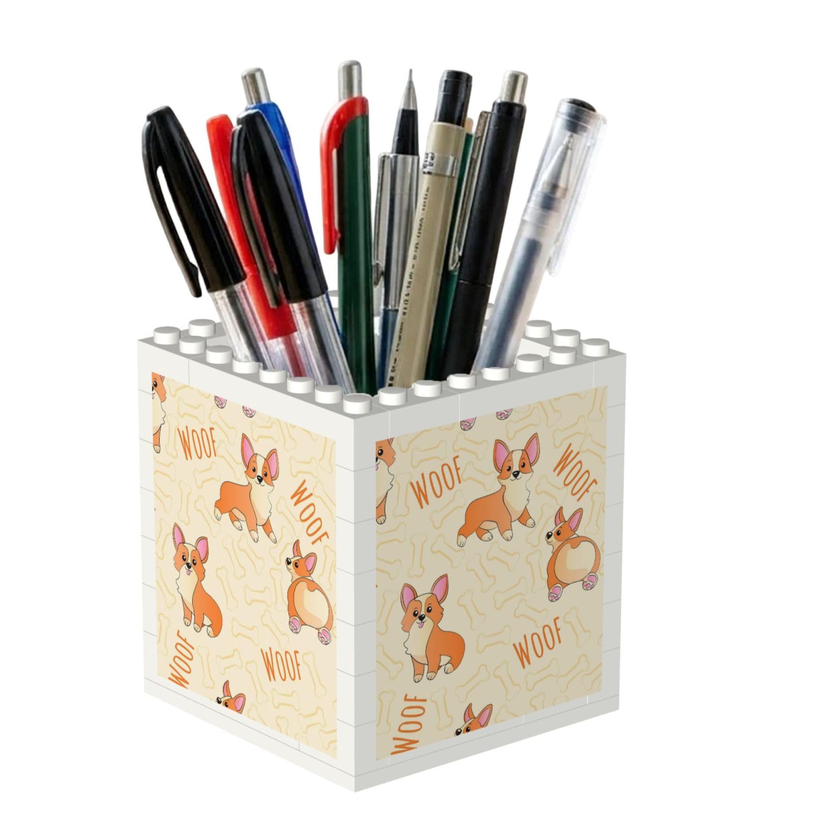 Poadnly Corgi With Bones And Words, Pen Pot Pencil Holder for Office Home School, Compact Desk Organiser for Office Stationery