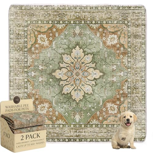 Image of Washable Pee Pads for Dogs,Great Urine Absorbent Reusable Puppy Training Pads,Waterproof,Leak-Proof & Non-Slip Potty Pads for Whelping,Crate,Playpen,Bed.(Green Floral,54 inchx54 inch)