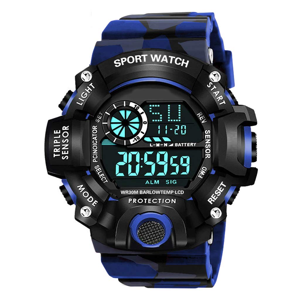 Shocknshop Digital Rubber Sports Multi Functional Black Dial Watch for Mens Boys -315 (Blue)