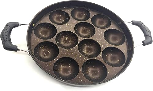 Miniatura 6 de Appam Patra 12 cavidades de aluminio antiadherente con 2 asas laterales y tapa de acero inoxidable Paniyaram Appam Pan Maker Gas Top Compatible sólo