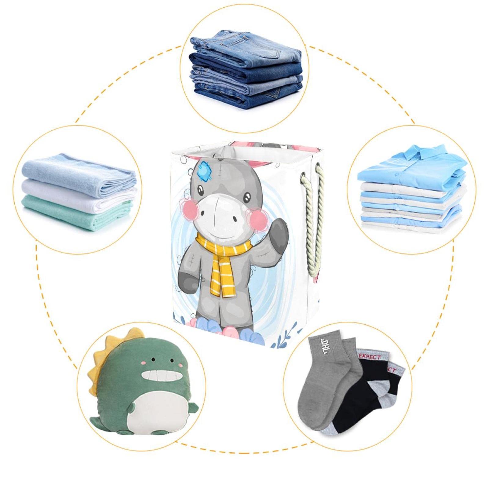 Simpatico asino in peluche, grande cesto portabiancheria con manico resistente, cesto portaoggetti per camera da letto, bagno, dormitorio universitario