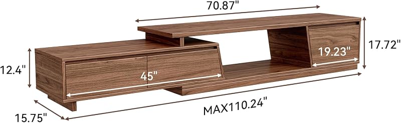 Extendable TV Stand for 65-110" TVs, Modern Media Console, Walnut Brown image 2