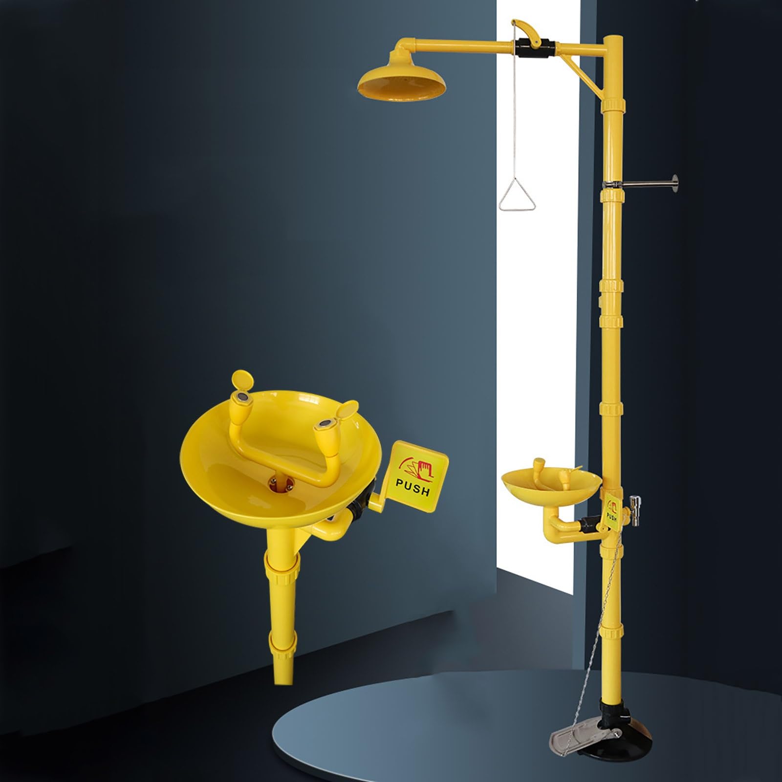 Estación lavaojos ABS, Estaciones lavaojos de Emergencia, estación de Seguridad Esencial combinada de Ducha y lavaojos de Emergencia con Pedal, plomería de pie