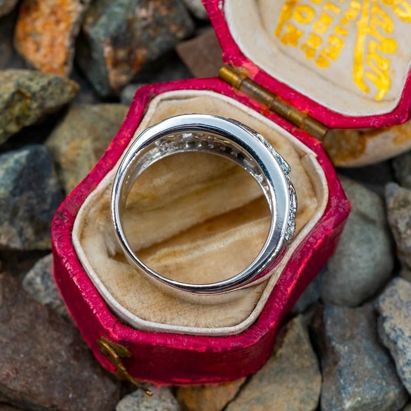 ENDLESSNESS & ETERNITY Princess Cut Half Eternity CZ Cubic Zirconia 14K Gold Plated Flower Wedding Band Ring Chunky Statment Band Ring