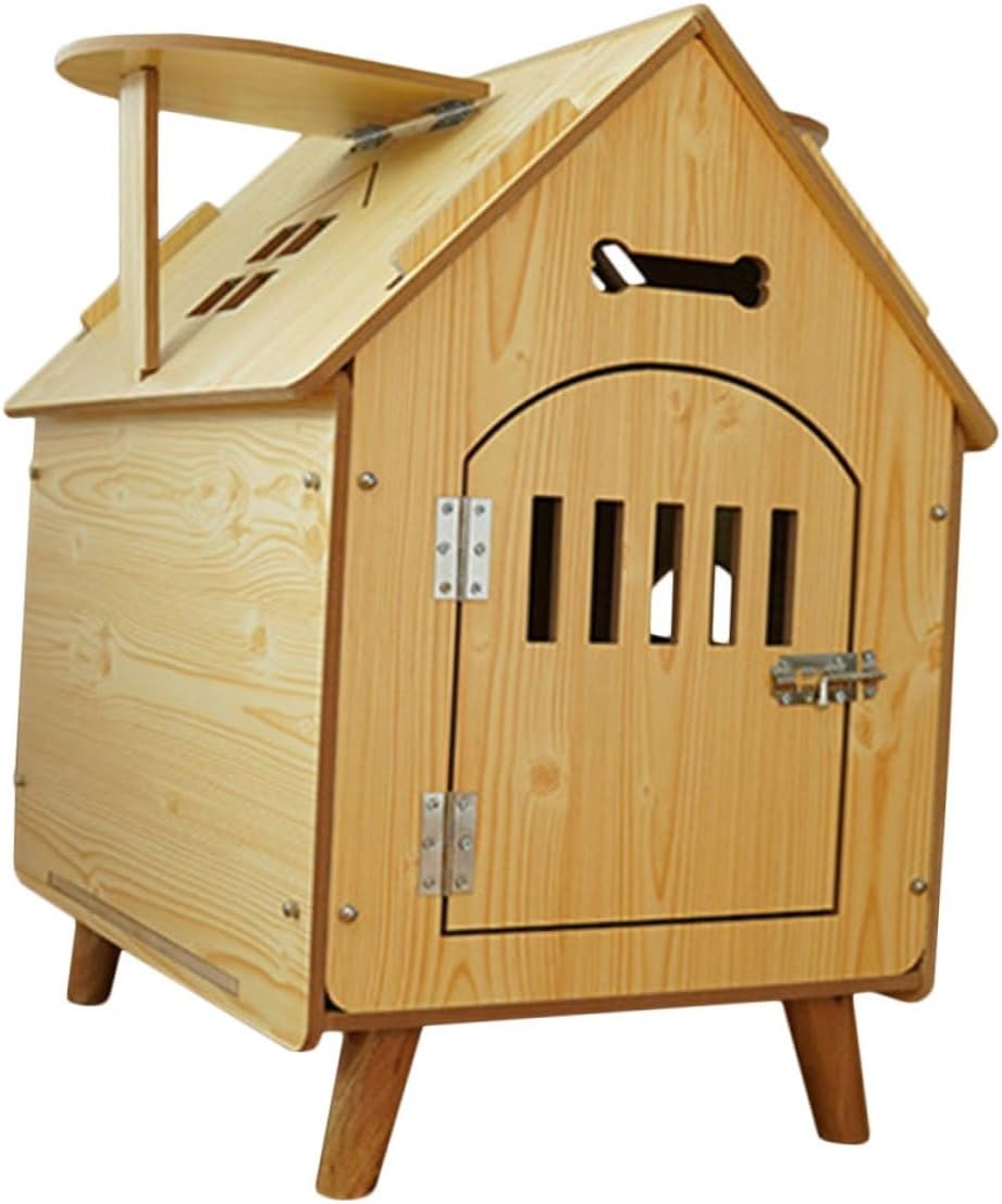 Wooden Dog House Outdoor Kennel Medium Size Pet Sleeping Bed Wood Cabin Shelter with Fence for Dogs and Cats