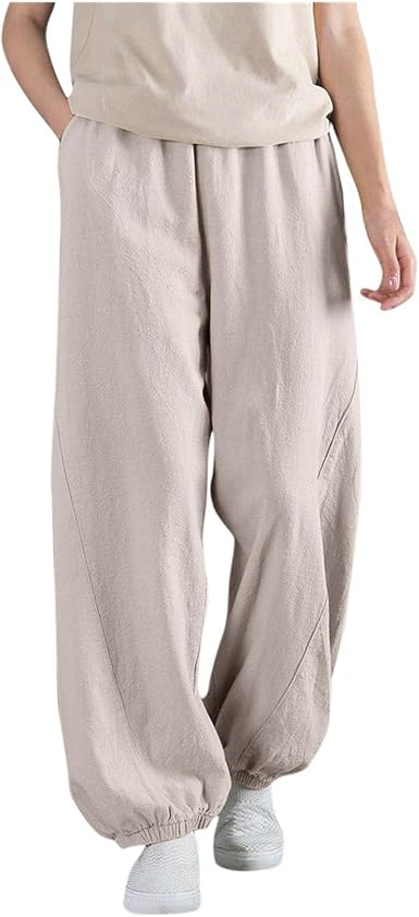 Amazon.com: LEIYAN Pantalones de harén de lino para mujer, estilo vintage,  de talle alto, holgados, de algodón, estilo casual, recortado, farol,  pantalones deportivos : Deportes y Actividades al Aire Libre