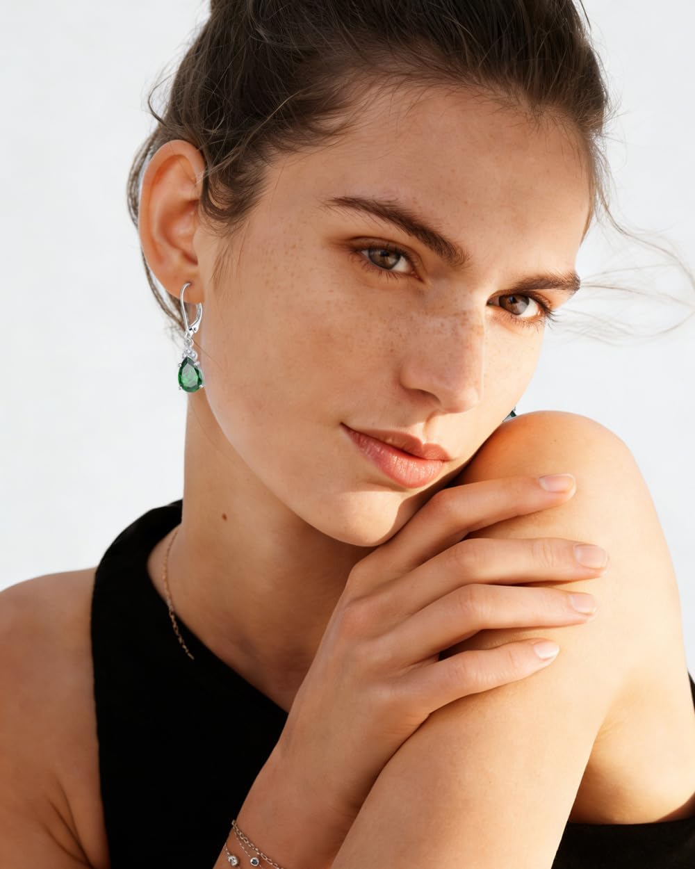 Women Earrings,925 Sterling Silver Dangle Drop Leverback Earrings with 5A Cubic Zirconia Birthstone for Her - Image 2