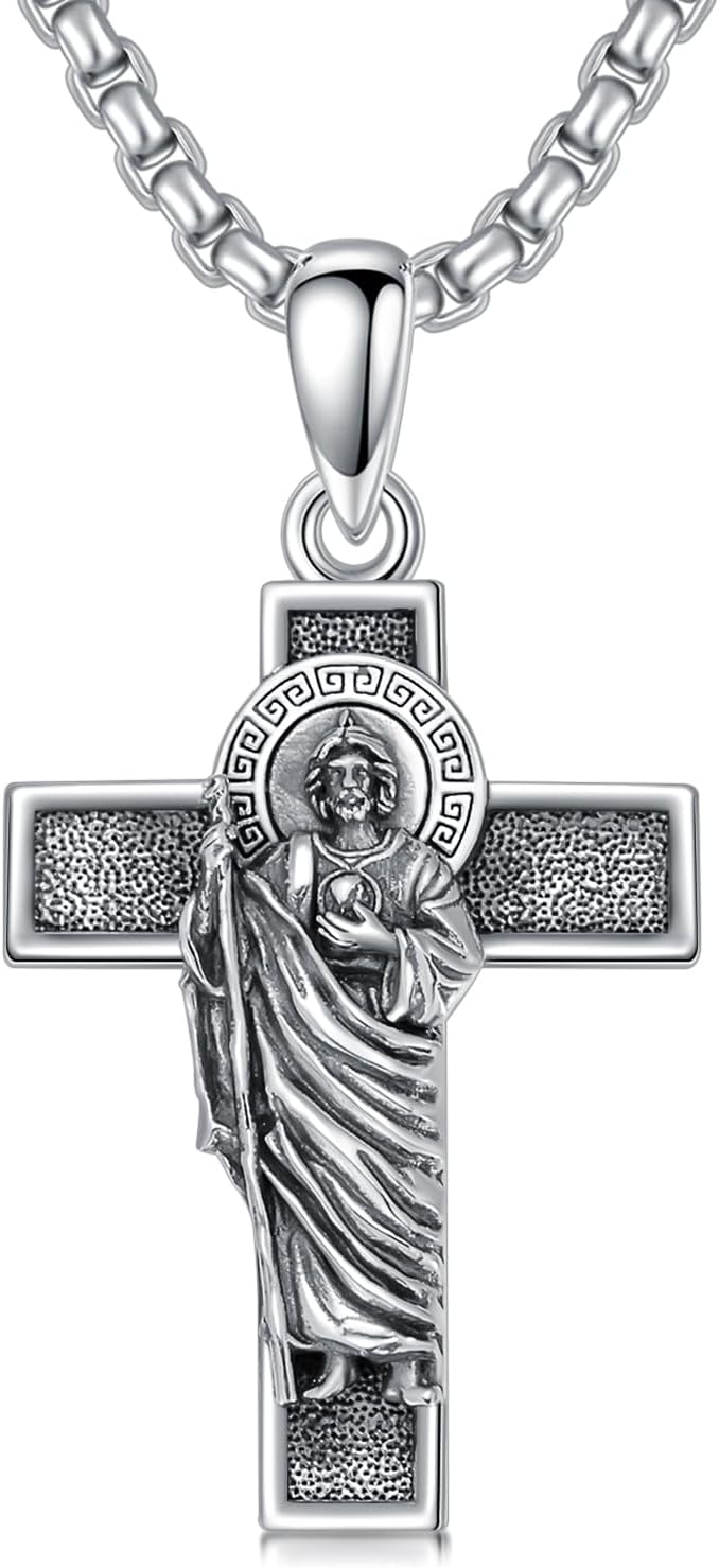 ROMANTICWORK Saint Necklace for Men 925 Sterling Silver St Medal Necklace Religious Protection Amulet Jewelry Birthday Christmas