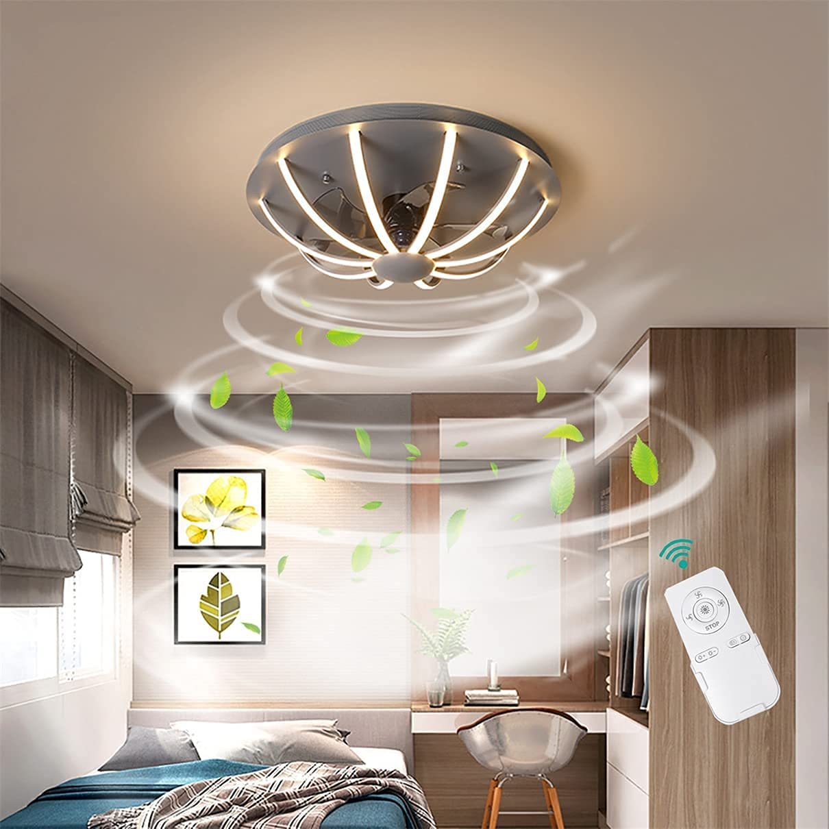 Ventilateur de plafond réversible avec télécommande pour salon et séjour