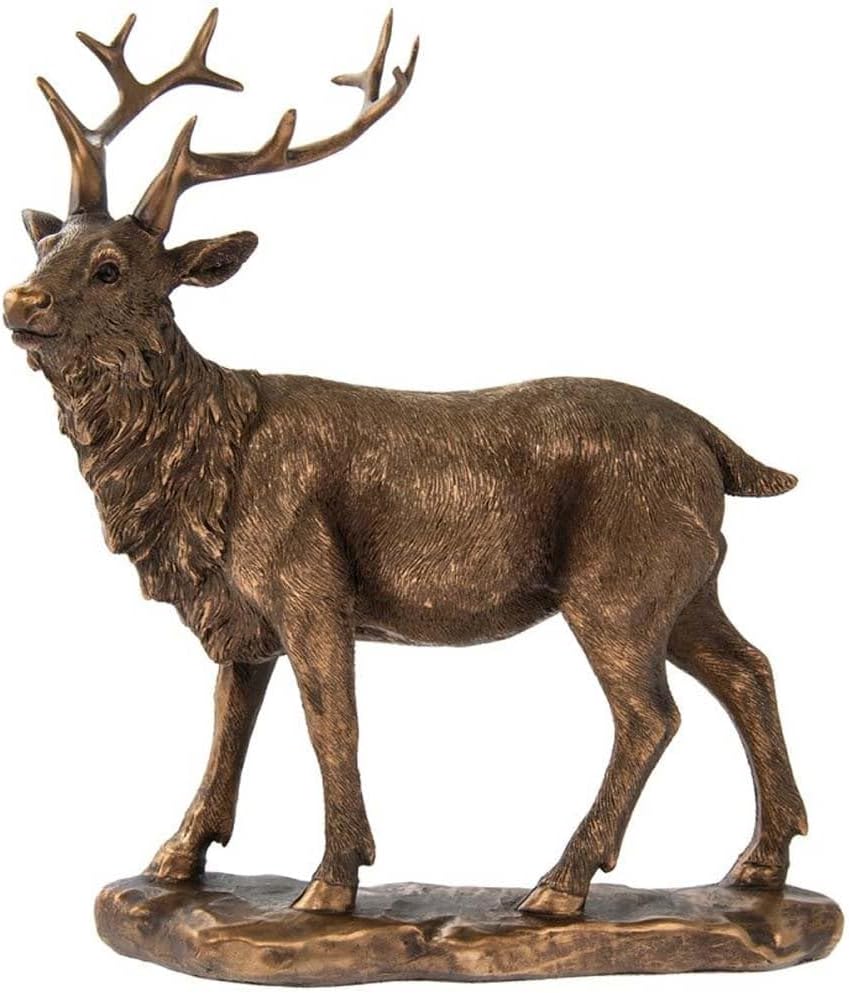 The Leonardo Collection Reflections Bronzed Stag Ornament For Home Or Office Décor | Elegant Bronze Effect Stag Figurine For Shelf, Tabletop, Or Mantel | Decorative Wildlife Sculpture Gift