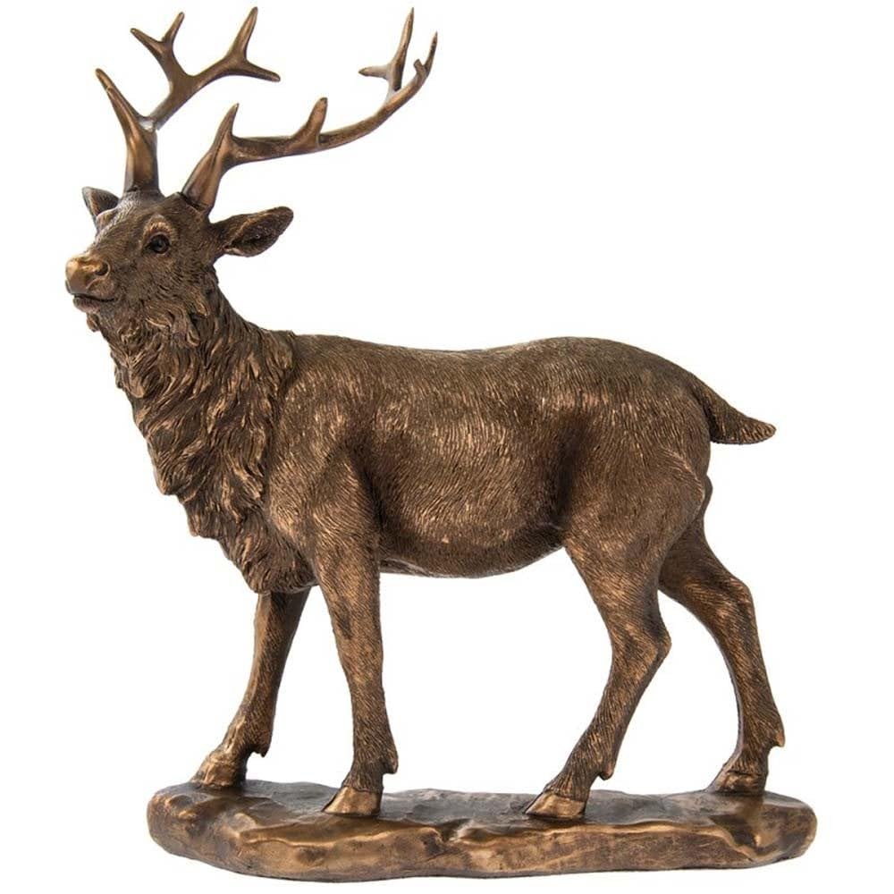 The Leonardo Collection Reflections Bronzed Stag Ornament For Home Or Office Décor | Elegant Bronze Effect Stag Figurine For Shelf, Tabletop, Or Mantel | Decorative Wildlife Sculpture Gift