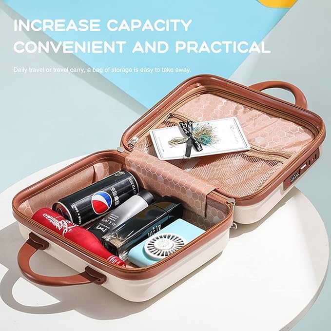 Image of Bear Design Makeup Case, Hard Shell Cosmetic Organizer with TSA Combination Lock, Portable Travel Vanity Storage Box for Makeup, Skincare, Jewelry & Accessories, Rose Gold