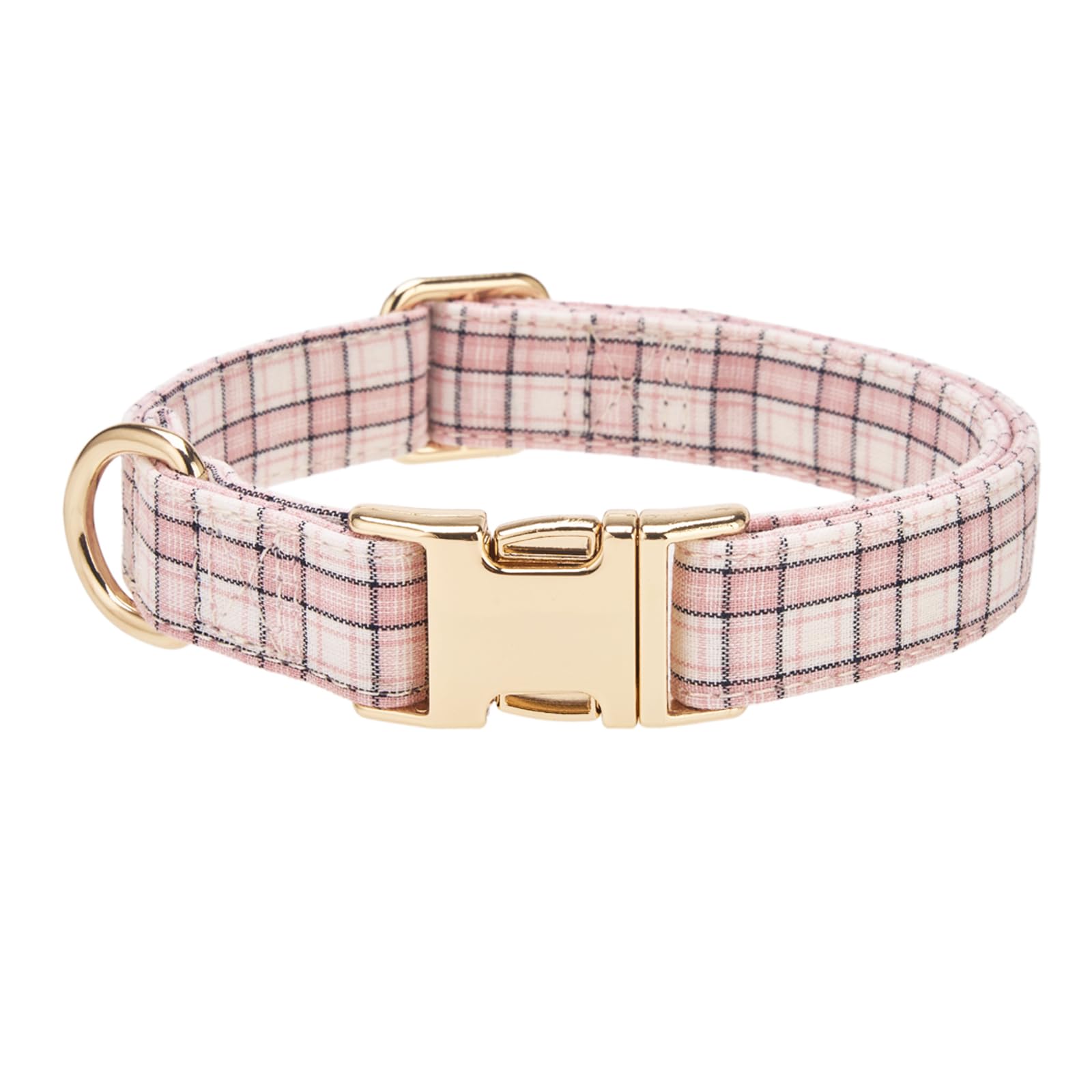YUDOTE Pink Plaid Dog Collar,Adjustable Pastel Tartan Collar with Gold Buckle,Soft Comfortable Checkered Pet Collar for Medium Dogs,Cute Daily Walking Dog Collar(Pink,Medium)