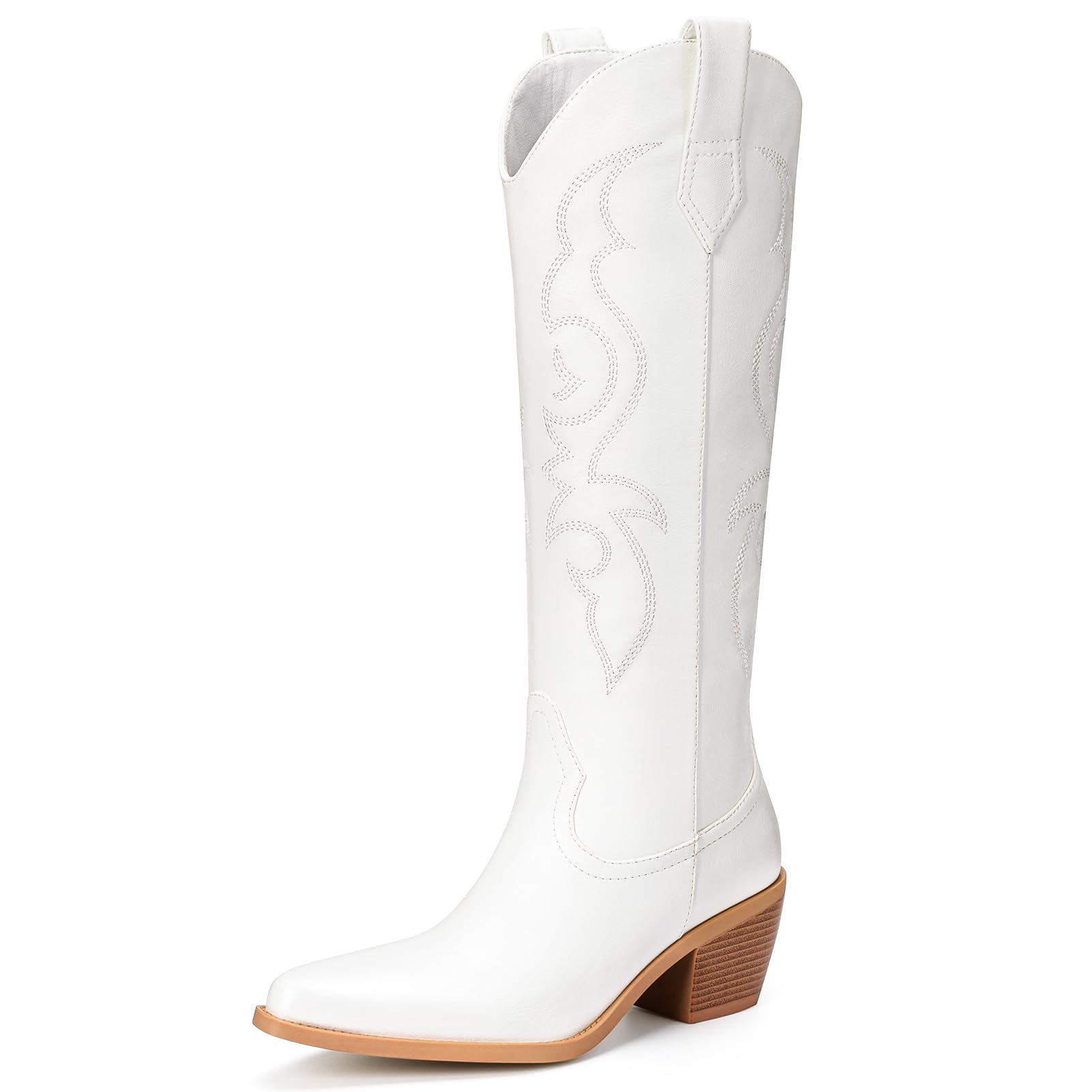 Platikly White Cowboy Boots for Women - Wide Calf Rhinestone Cowgirl Boots, Women Knee High Western Boots, Glitter Sparkly Ladies Tall Boots with