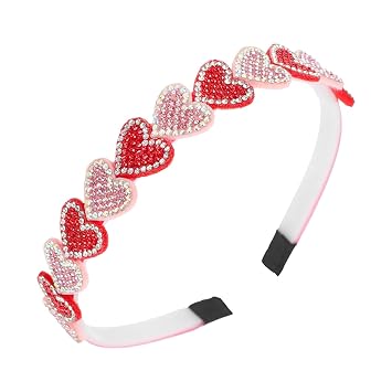 Doneace Heart Headbands for Women, Red Pink White Rhinestone Headband Glitter Love Hairbands Party Wedding Valentines Non Slip Hair Accessories Festive Gifts