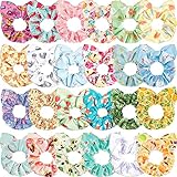 24 Pcs Hair Scrunchies Unicorn Rainbow Strawberry Fruits Colorful Animal Ponytail Holder Cute Hair Ties Pink Scrunchies with Patterns Accessories for Girls Women Kids (Cat Ear)