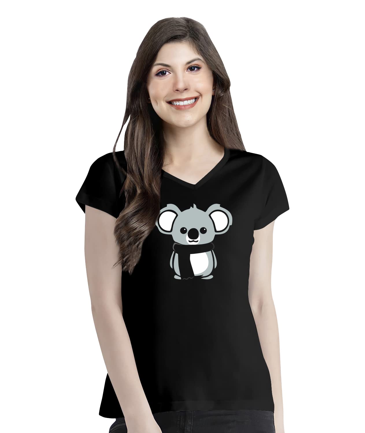 OPLUWomen's Regular Fit Koala Winter Cotton Printed V Neck Half Sleeves Tshirt. Animal, Koala, Animal Lover, Trending Tees and Tshirts, Pootlu.