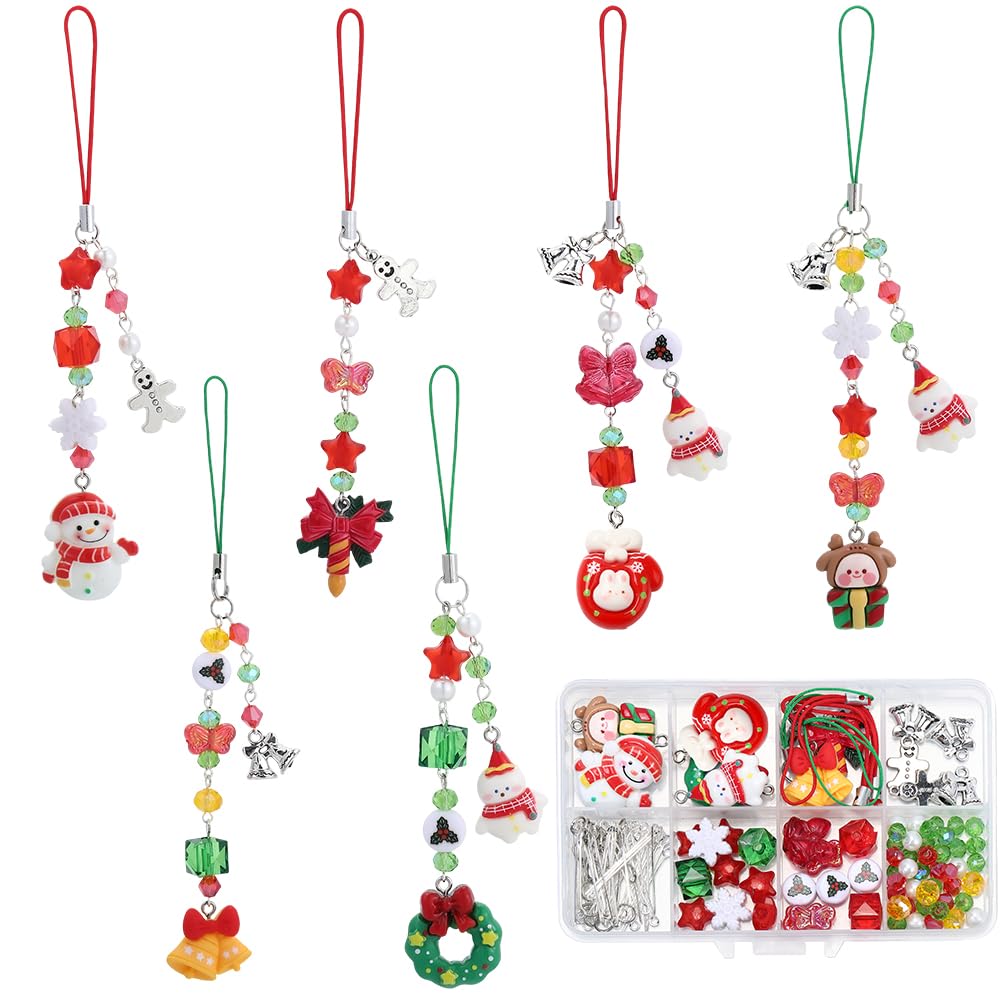 Cuentas de vidrio verde y rojo para colgantes de teléfono DIY y manualidades de Navidad