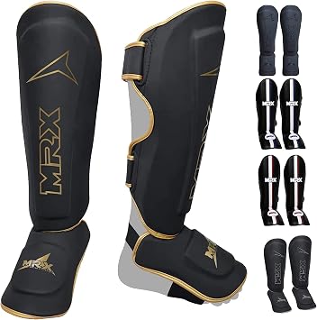 MRX BOXING & FITNESS Shin Guards Pads for Boxing MMA Muay Thai Kickboxing Training Workout Extra Padding with Deluxe Embossed Design Protective Gear Men Women Shin Protector