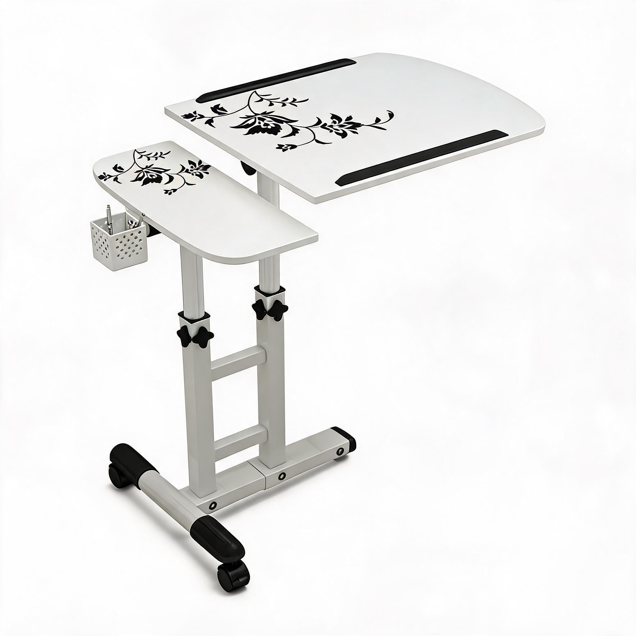 Table de Lit a Roulette, Hauteur Réglable Plateau Inclinable Double Surface
