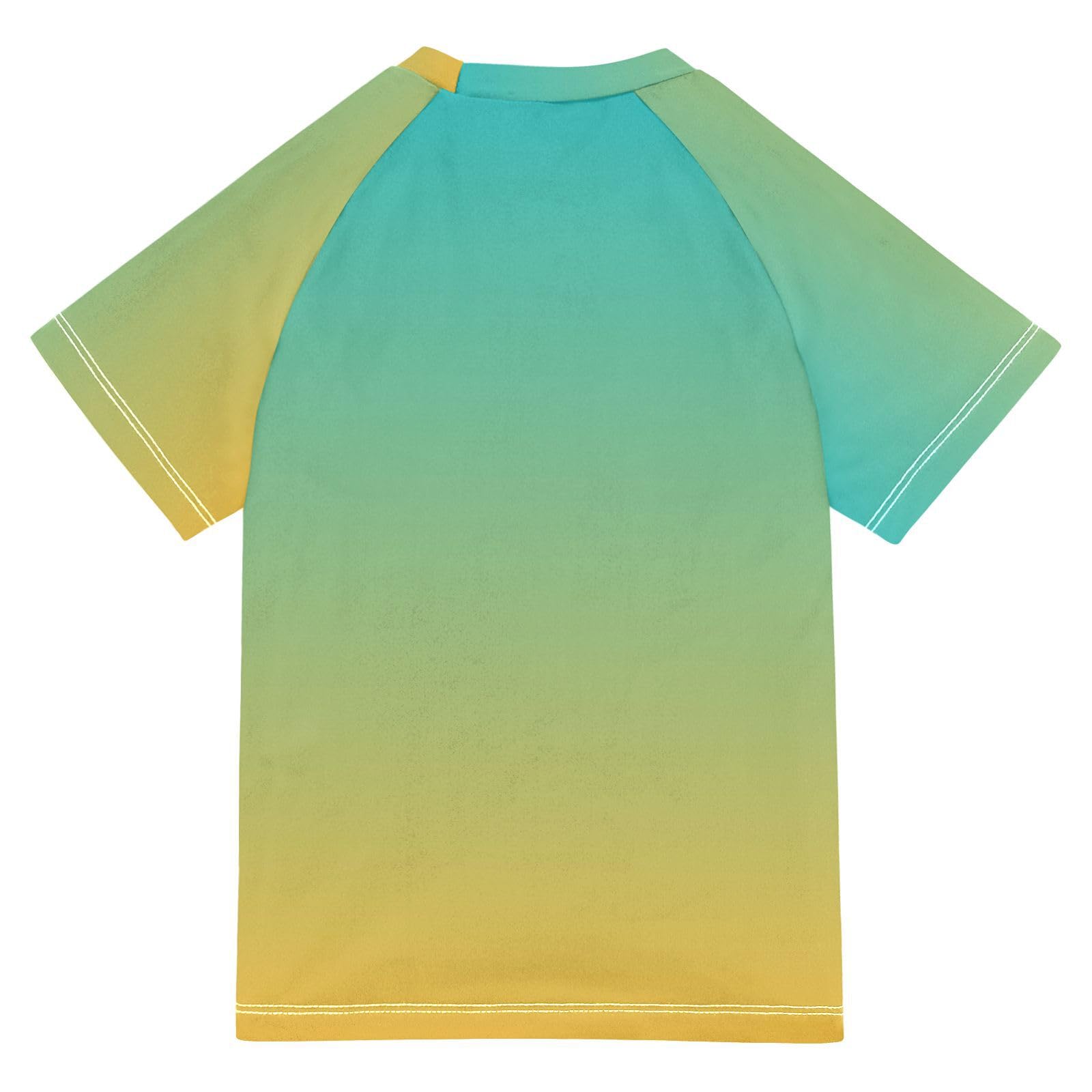 Boy Bathing Suit Short Sleeve Kids Rash Guard Swim Girls 4T Turquoise Yellow Gradient