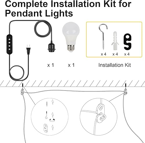 Miniatura 7 de Lámpara colgante de ratán enchufable, luces colgantes bohemias con pantalla tejida, regulable de 3 vías y ajuste de atenuador para sala de estar,