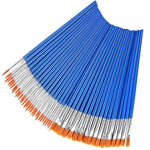 100-Pack Small Paint Brushes Bulk for Kids & Adults, Round/Flat Tip Artist Brushes Set for Acrylic Watercolor Face Painting, Perfect for Classroom Craft Canvas DIY Art Supplies