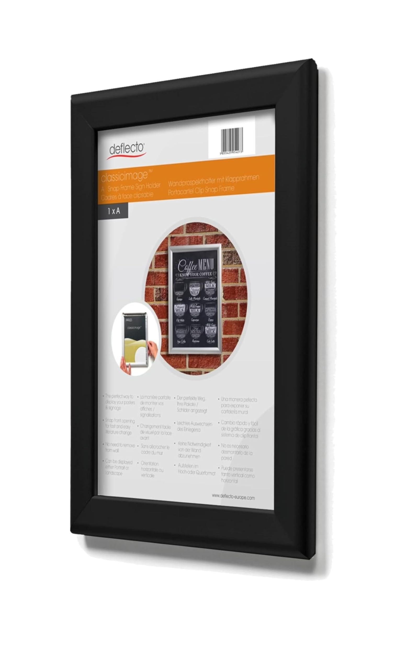 Deflecto A4 Snap Frame Pack of 5, Elegant Black Aluminium Clip Frame for Wall Display - Image 3