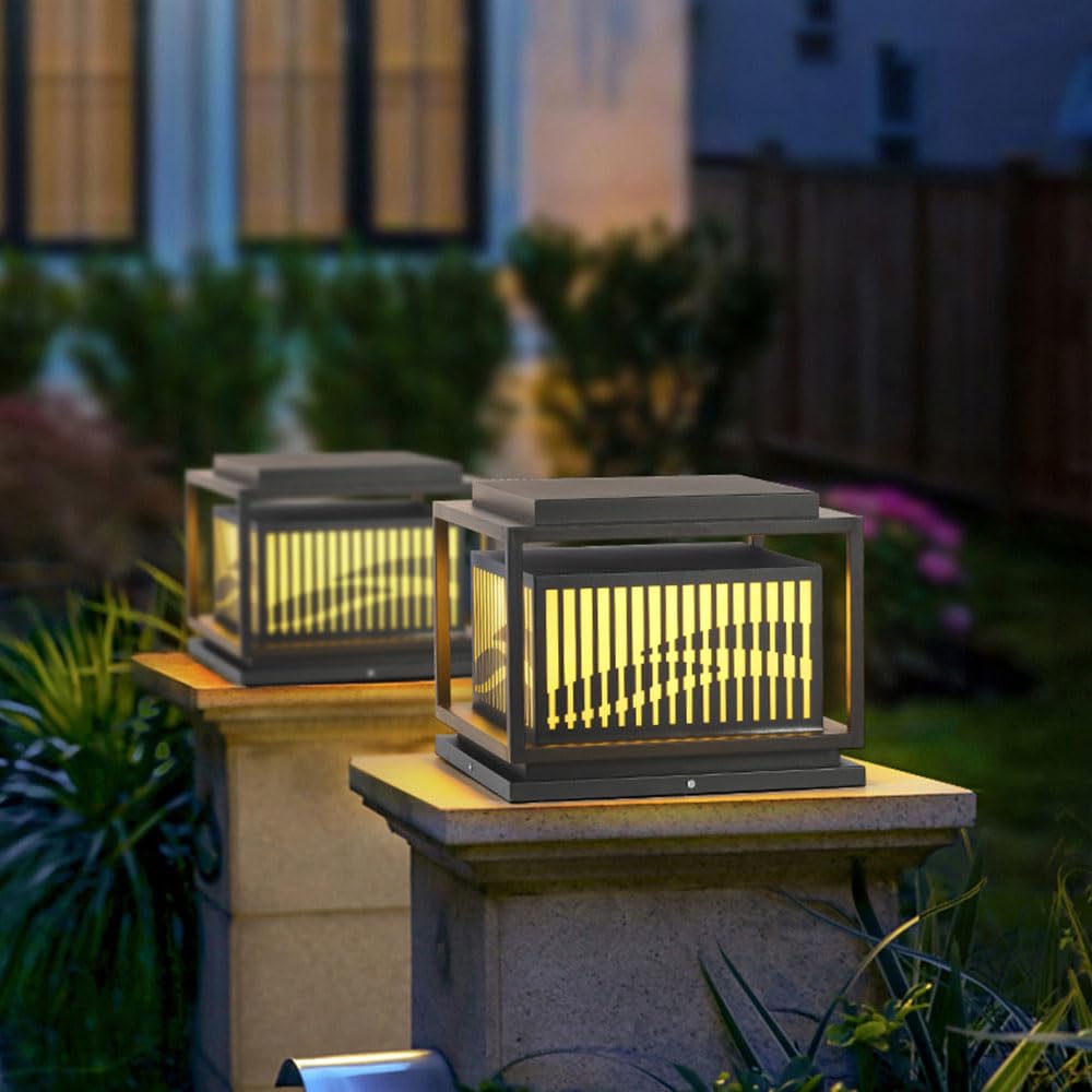 Pojedynczy kwadratowy lampion z czarnej blachy ocynkowanej, solarna lampa solarna do ogrodu, na podwórko, patio, podjazd.