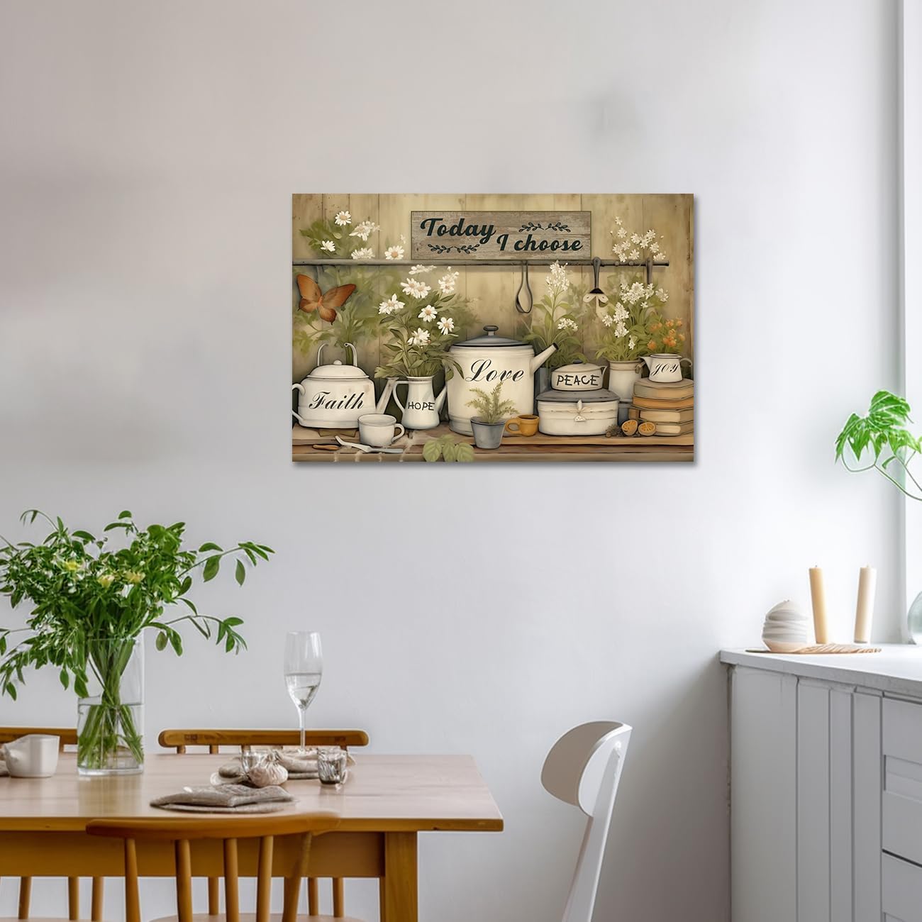 CXHOSTENT Farmhouse Kitchen Wall Art Rustic Flower Canvas Prints Country Tableware Pictures Wall Decor Farm Positive Quotes Painting Gift For Christian (Flower-1, 12.00"x18.00")