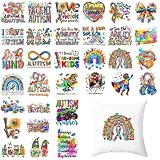 HTVSTD Autism Puzzle Iron on Transfers 32 Sheets DTF Transfers Ready to Press Rainbow Color Iron on Decals for T-Shirts Puzzles Heat Transfer Vinyl Be Kind Iron on Decals for DIY Patches Decals
