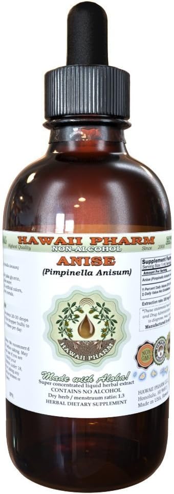 Hawaii Pharm Anise Alcohol-Free Liquid Extract, Anise (Pimpinella Anisum) Seed Glycerite Natural Herbal Supplement 4 oz