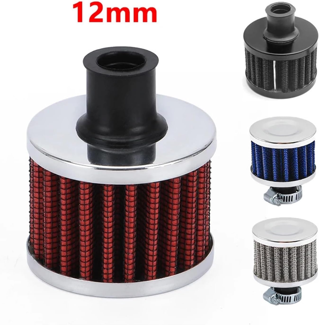 12mm Air Filter Motorcycle Filter Breather High Flow Air Intake Turbo Crankcase Vent Cover Performance Filter Compatible Car Moto(Silver)