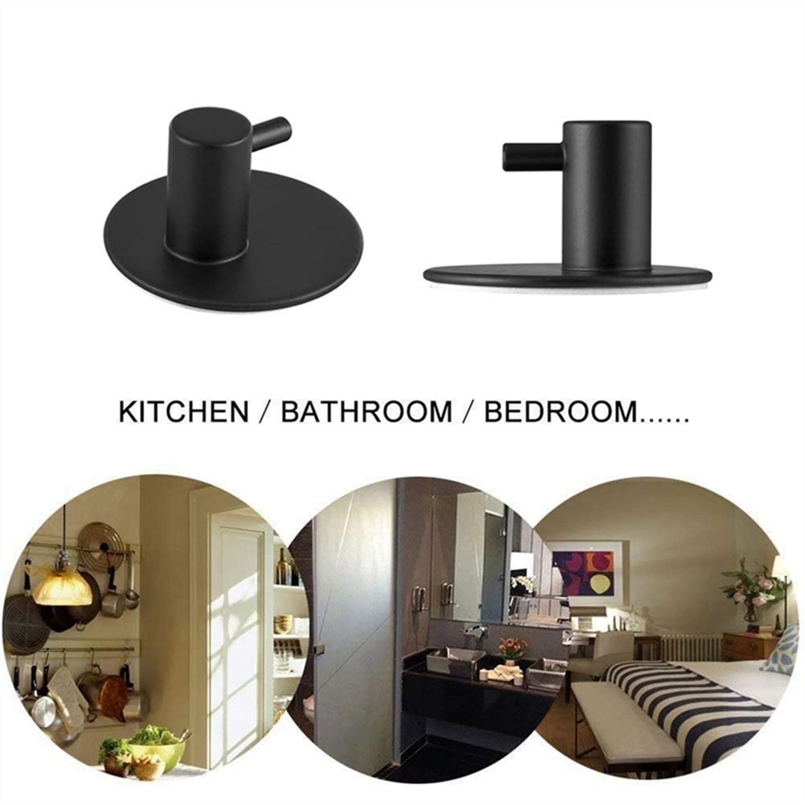 Percheros de Pared Gancho adhesivo, gancho de gancho de gancho de pared negro autoadhesivo, toalla, gancho de acero inoxidable súper pesado Percha pared/Percheros