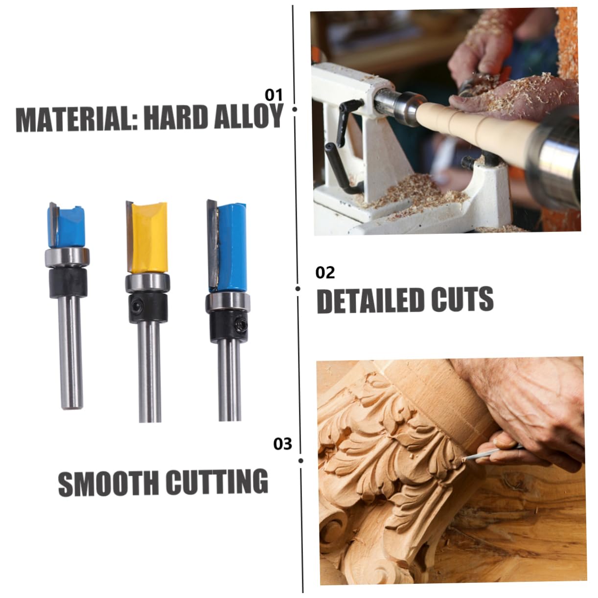 9pcs Woodworking Flush Trim Router Bit Handle High Precision Wood Milling Cutter for Carpentry for Solid Wood Plywood and Particle Board Projects