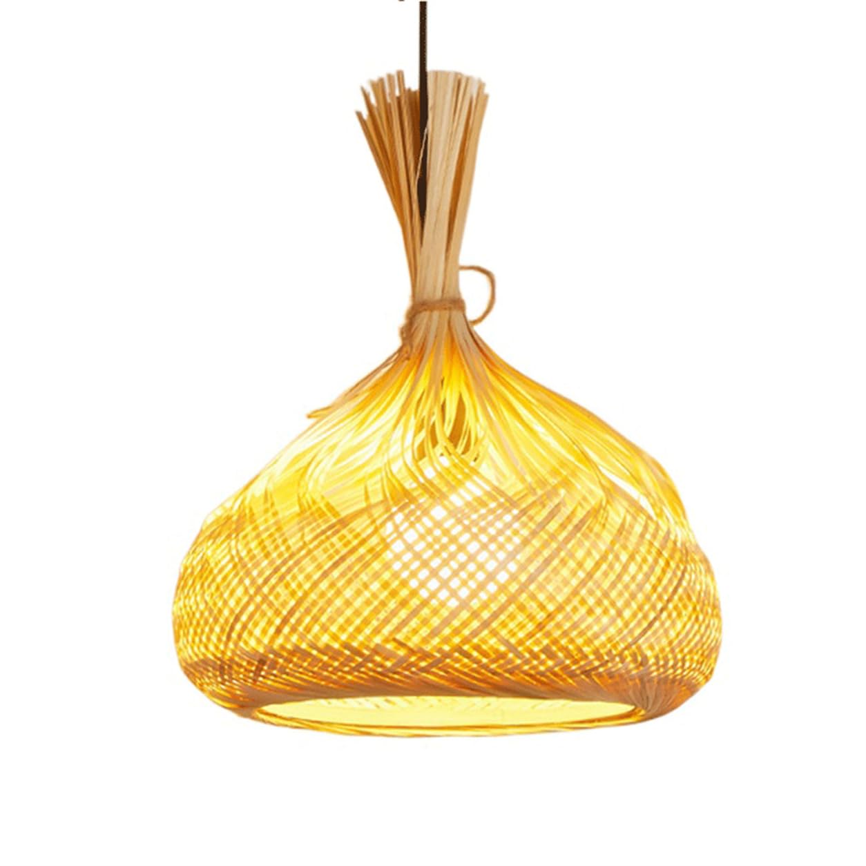 LQZCXMF Tropical Natural Bamboo Chandelier Modern Handmade Lamp Shade Boho Unique Wicker Pendant Light Fixtures for Kitchen Ambient Lighting for Hallway Bedroom Dining Home Decor Ceiling Light