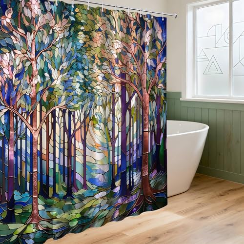 puuiui Extra Tall Shower Curtain XL Stained Glass Colorful, 70 x 78 Inchs