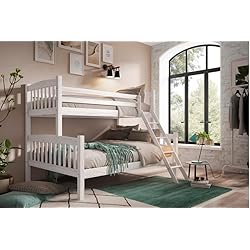 MUEBLESYA.COM-Litera Doble Blanco Decapado - Litera Doble de Matrimonio de Pino Macizo- Litera Triple