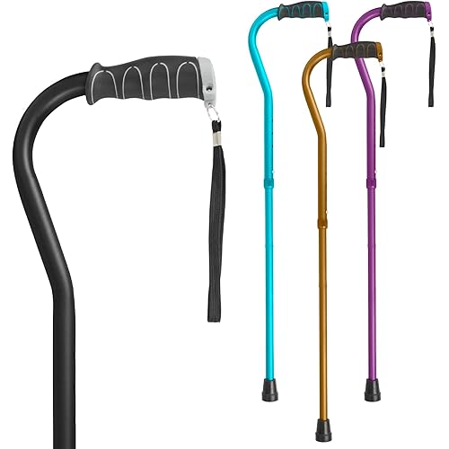 Vive Offset Walking Cane - Folding, Adjustable Stick for Women & Men - Foldable Portable Collapsible Hand Balancing Mobility Aid - Lightweight, Heavy Duty, Comfortable & Ergonomic