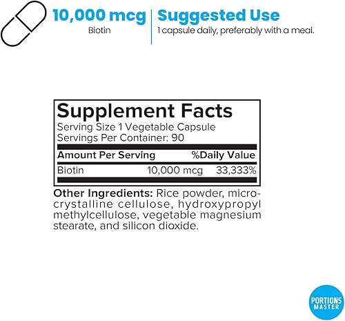 Miniatura 2 de Biotina Vitamina B 10,000mcg - 90ct Cápsulas Vegetales - Cabello y Piel y Uñas Apoyo