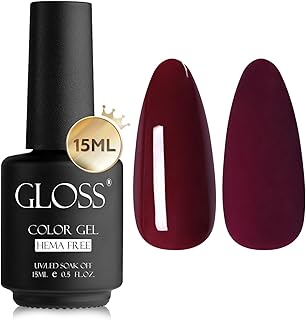 GLOSS Gel Nail Polish Burgundy Red 15ml | HEMA-Free Wine Red Soak Off UV LED Gel Polish, Long Lasting High Shine Gel Manicure for Home & Salon Use, Holiday Gift for Women