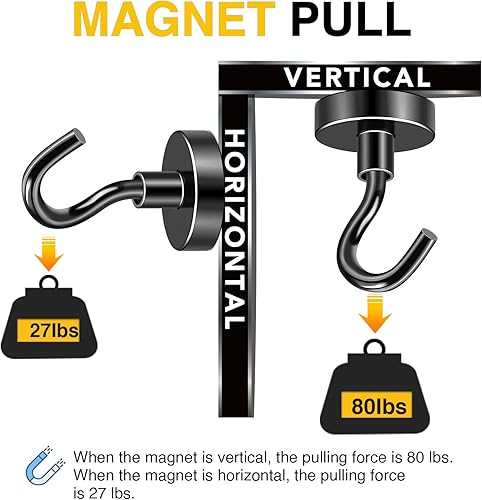 Miniatura 3 de DIYMAG Ganchos magnéticos negros, imán fuerte de 80 libras con ganchos, ganchos magnéticos de neodimio de tierras raras fuertes para colgar,