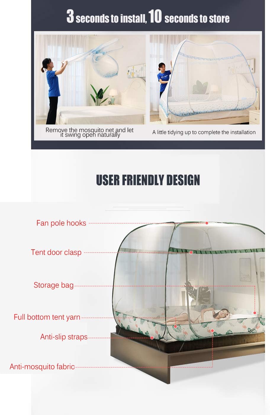 Mosquito Nets, Mongolian Dome Net Free Installation and Folding Nets, Prevent Insect Pop Up Tent Curtains for Beds Bedroom (Color : 1, Size : 1.2 * 2m)