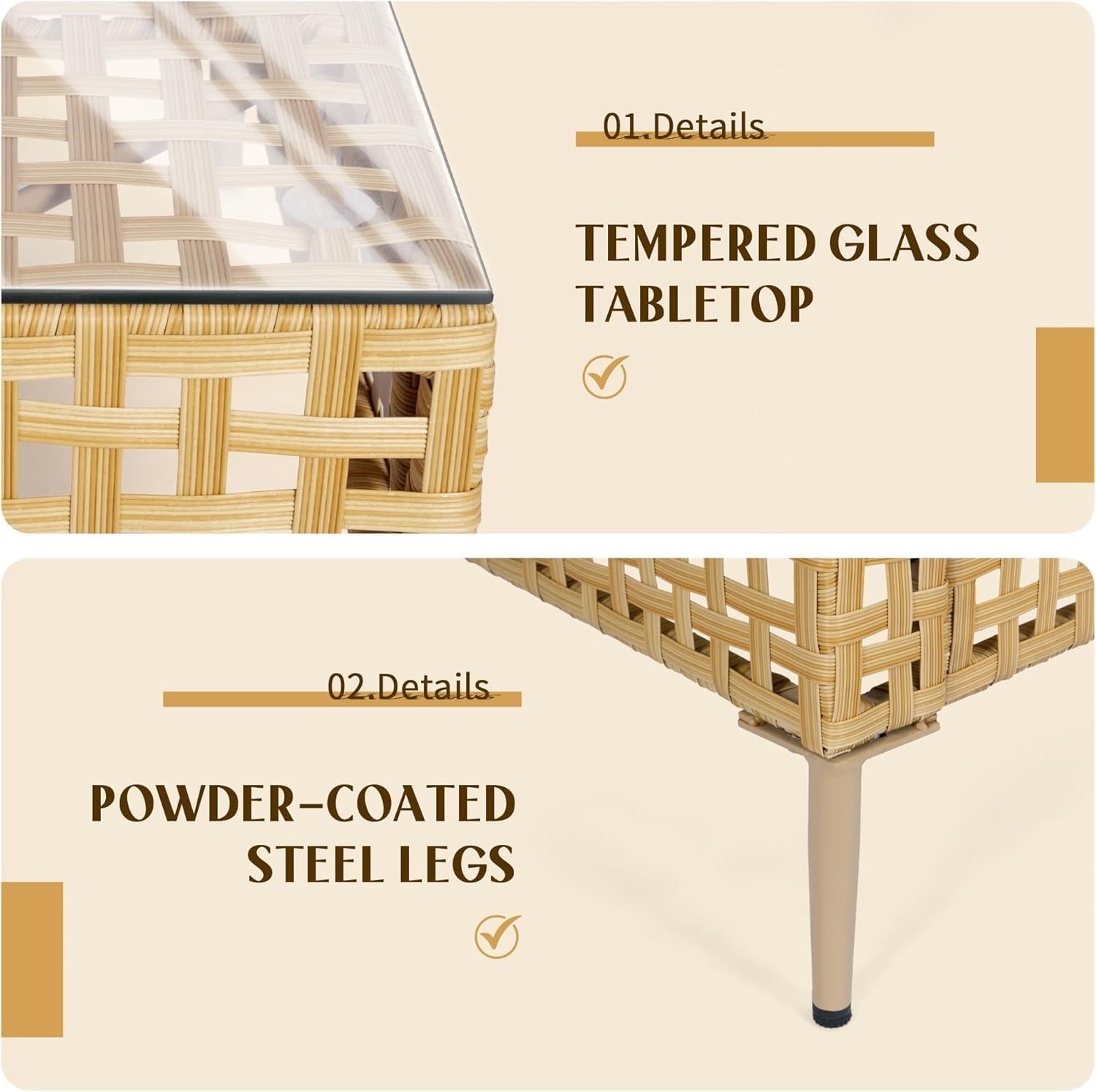 7 Piece Wicker Patio Furniture Set with Modular Rattan Outdoor Sectional Sofa, Water Cushions, Coffee Table, Patio Conversation Sets for Backyard, Garden, Porch(Black)