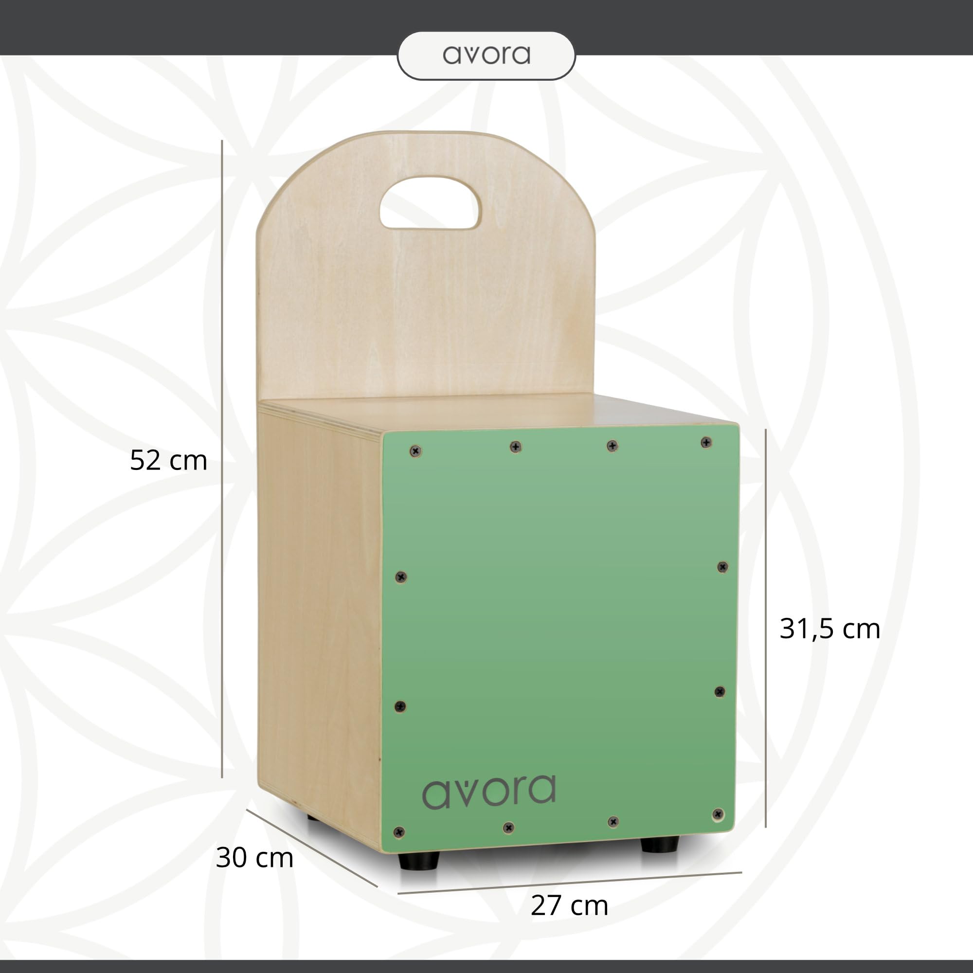 Avora Mini-Cajon-Stuhl "Schepperkiste"- Percussion Trommelkiste mit Rückenlehne - Sitztrommel mit Tragegriff - Snare-Effekt - Ideal als Hocker und Musikinstrument - Instrument aus Holz - Grün
