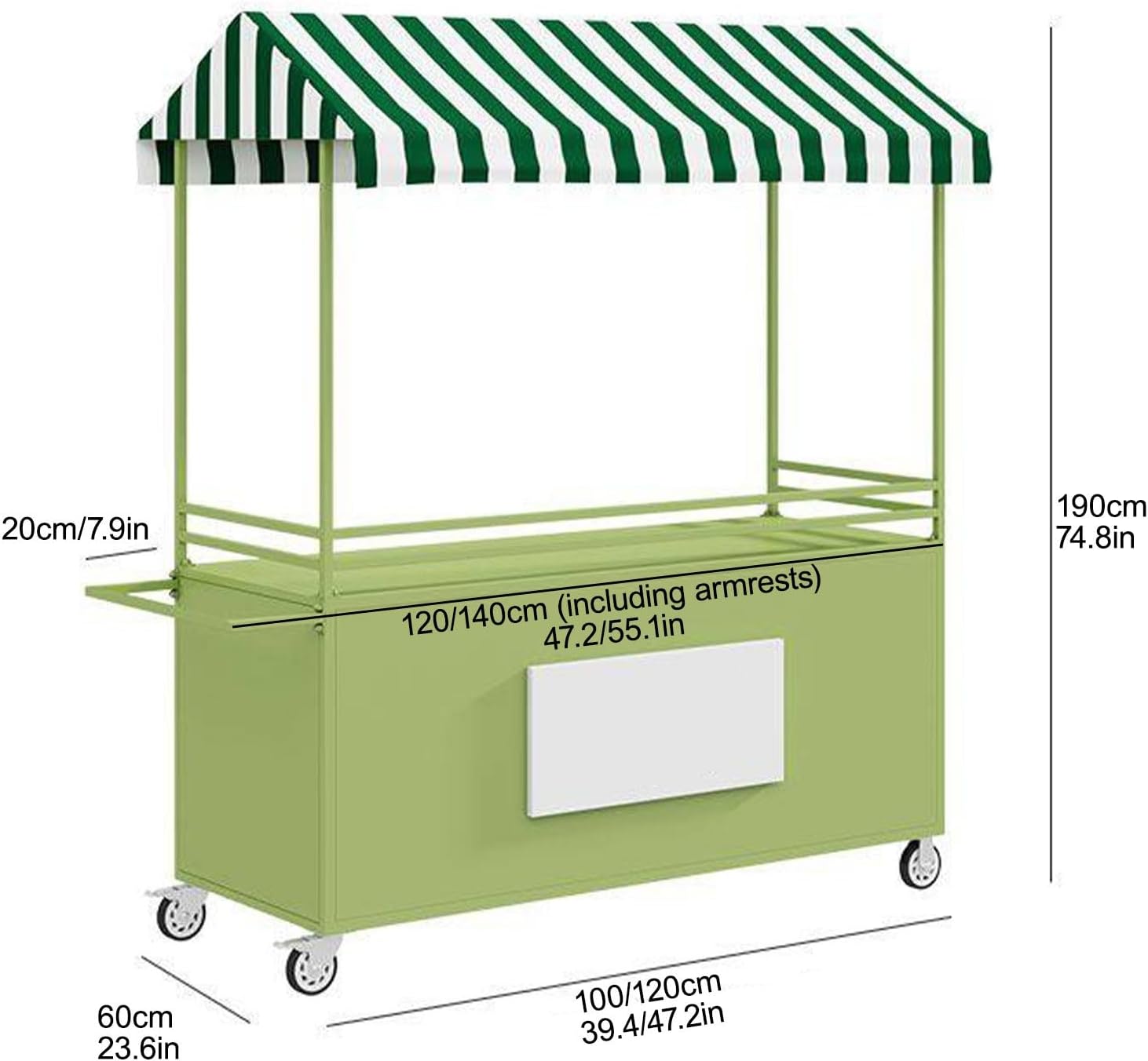 Outdoor Vendor Cart, Portable Dining Cart with Sunshade Canopy, Display Trolley with Canopy, Easy to Assemble for Parties, Birthdays, Weddings, Bar(Pink,120cm/47.2in)