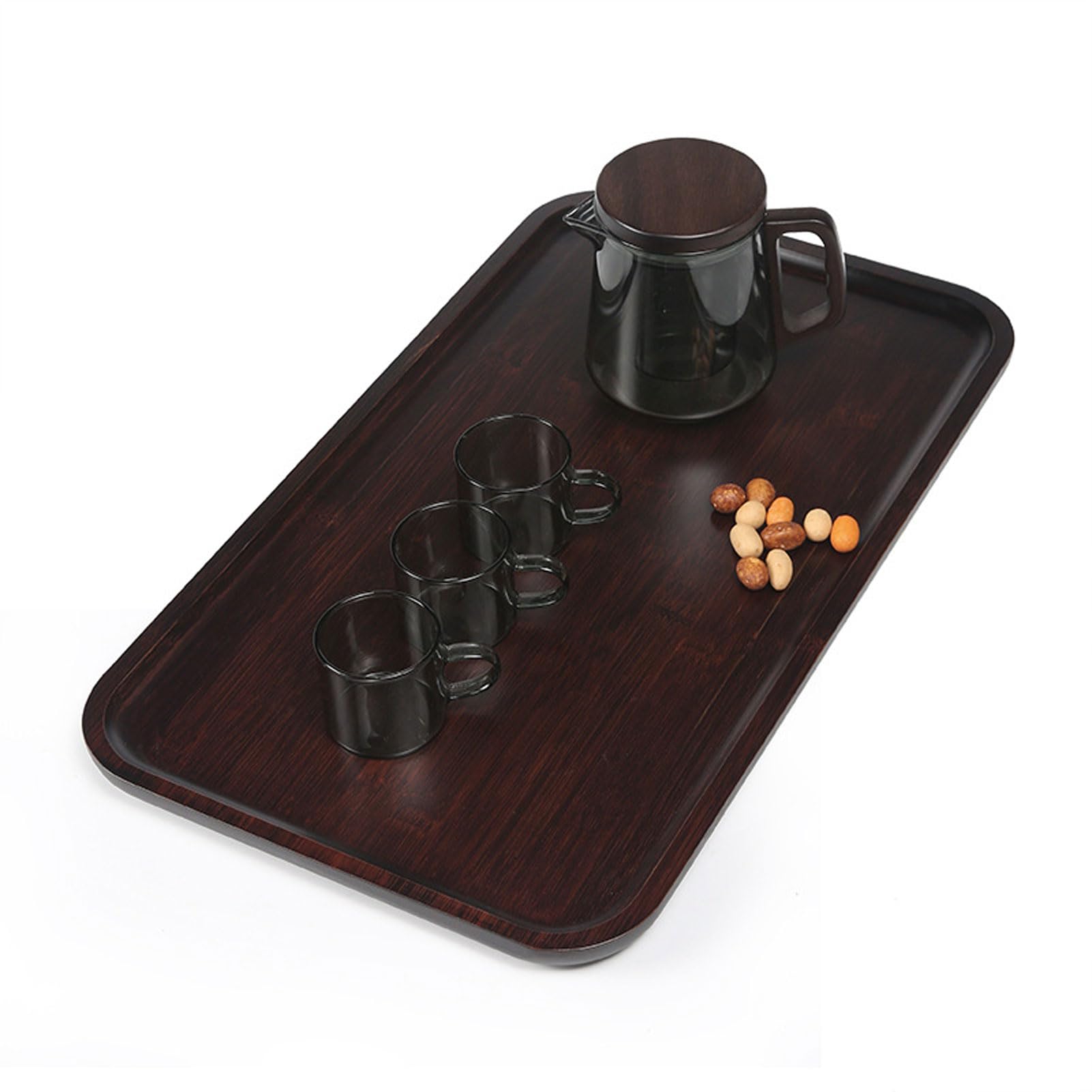 HUHJYUGE Bandejas de Bambú Natural, Bandeja Madera Rectangular, Bandeja para El Desayuno, Bandeja Redonda con Borde Elevado, para Decoración del Hogar, Postre, Galleta, Pan (Rectangular/50x28cm)