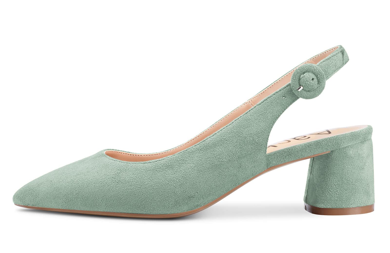 Aachcol Mujer Slingback Pumps Chunky Ancho Medio Bajos Heel Puntiaguada Punta Correa Tobillo de Boda Oficina Fiesta Dress Zapatos Cute 5 CM