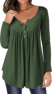 Maglietta a maniche lunghe da donna, oversize, con bottoni, camicia a girocollo, tinta unita, elegante maglione vintage a tunica, per adolescenti, casual