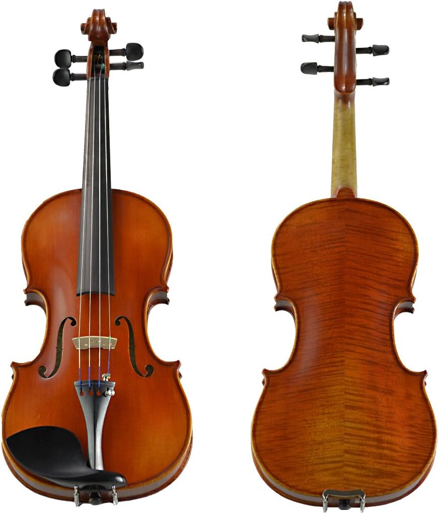 Franke Henner Violin Full Size (4/4) Bundle By Kennedy Violins - Carrying Case and Accessories Included - Tight-Grain Spruce & Maple Woods and 100% Ebony Fittings
